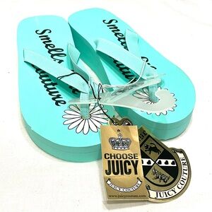 RARE NWT JUICY COUTURE Vintage TEAL Platform Wedge Foam Daisy Thong Sandal Sz 8